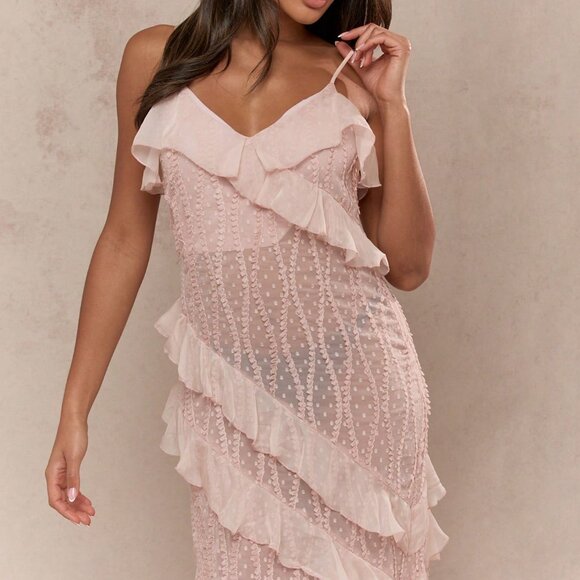 Pink Formal Women's Ruffled Chiffon Maxi Dress - Picture 3 of 4